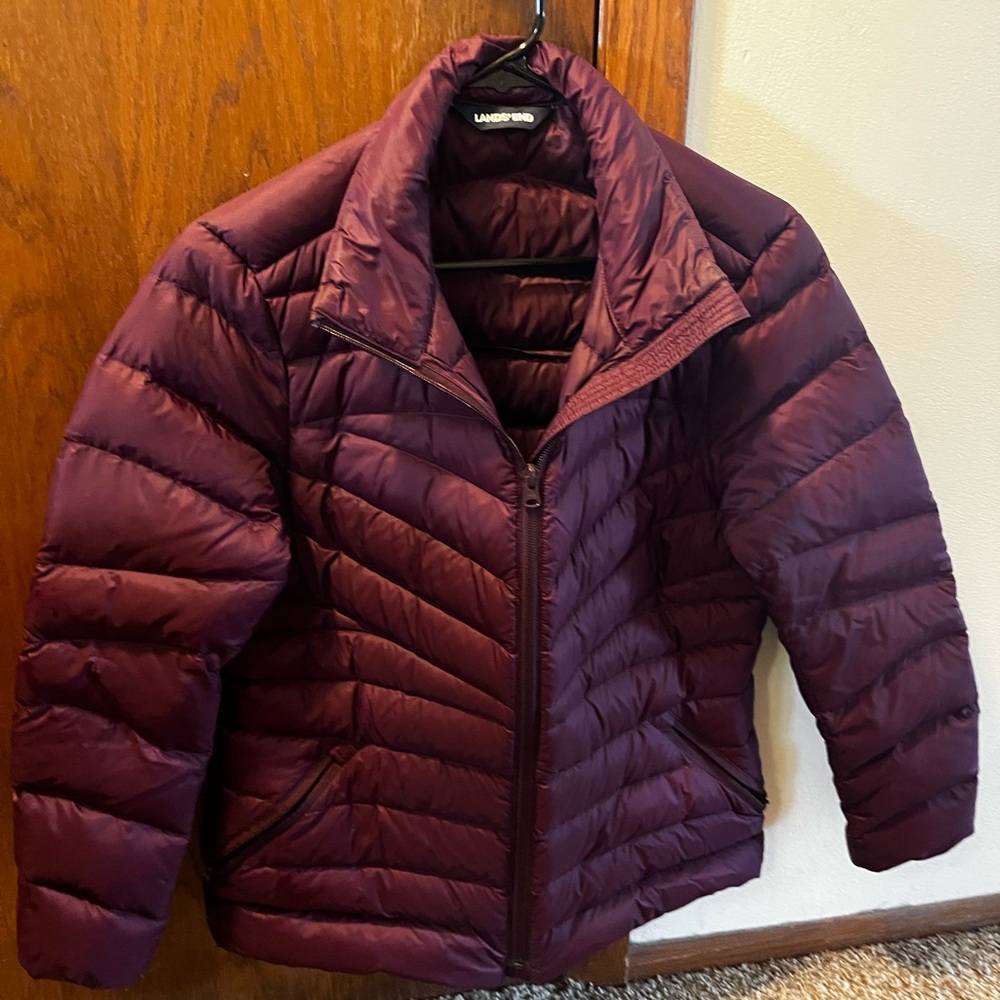 Lands' End Purple Puffer Jacket with Chevron Quilting